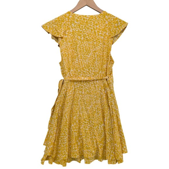 Free People French Quarter Mini Wrap Dress Yellow White Flutter Sleeve Size XS - Picture 2 of 11